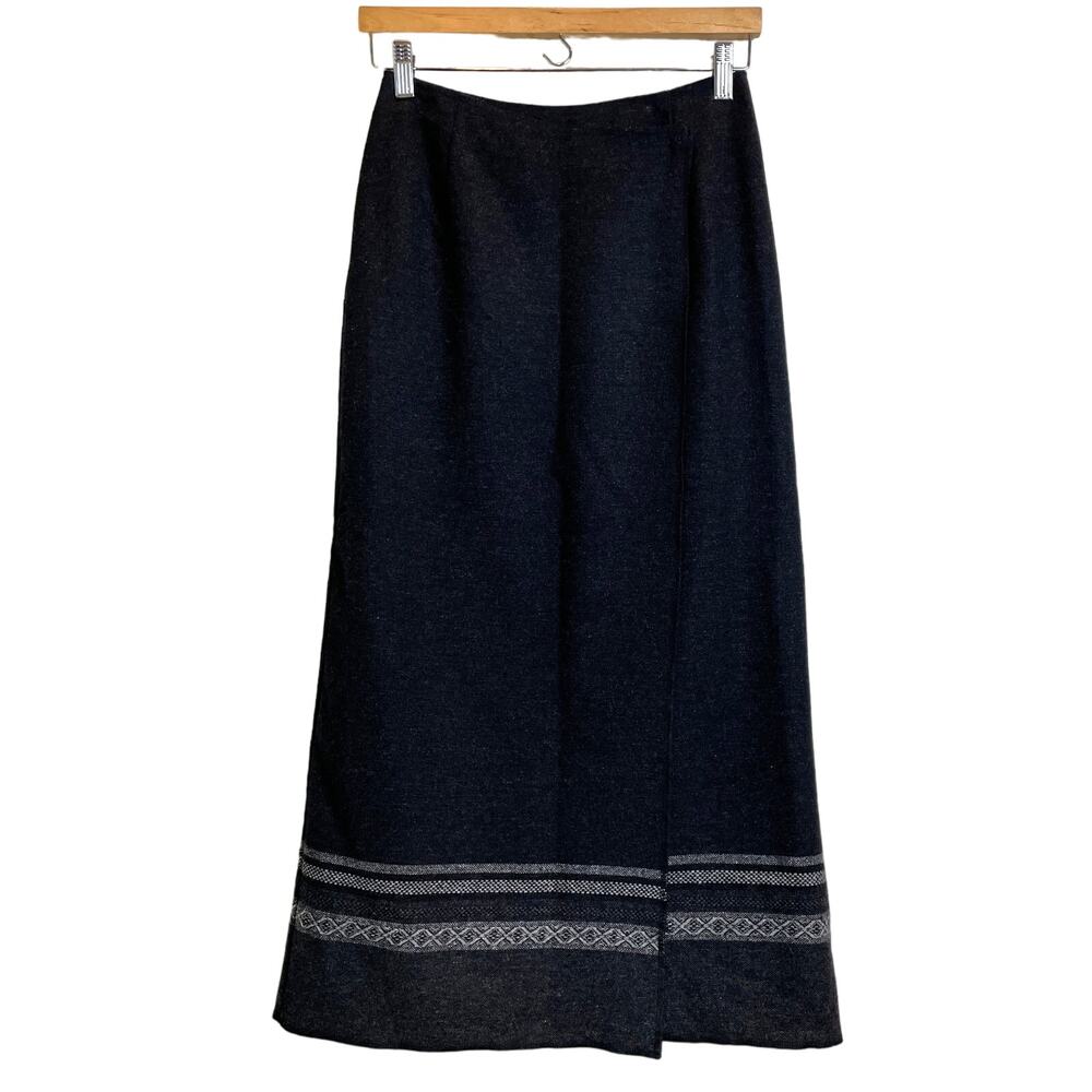Eddie Bauer Recycled Wool Wrap Skirt Dark Gray Sz 4 Petite Lined EUC